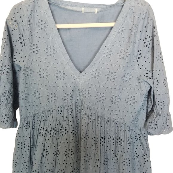 Sundance Womens M Blue Eyelet Boho Jasmine Midi Dr - Picture 3 of 8